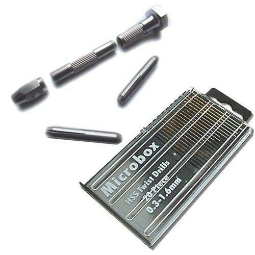OSCAR 20pc Micro HSS Mini Twist Drills Swivel Head Pin Vice Jewellery Watch Making - Image 1