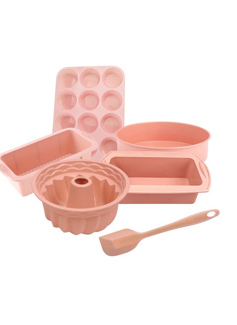 Silicone Bakeware Set, 6-Piece, Includes Muffin, Square, Fluted, Round, Loaf Pans and Scraper