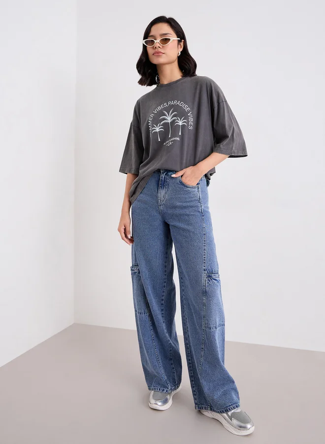 Styli Styli Acid Washed Graphic Print Oversized T-Shirt