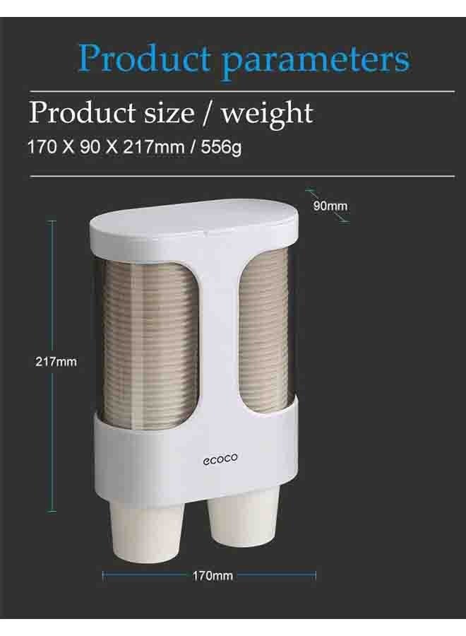 ecoco Wall-Mounted Paper Cup Dispenser Double Tube Design can Hold 80 Paper Cups with a Diameter of 7.5 cm - Image 3