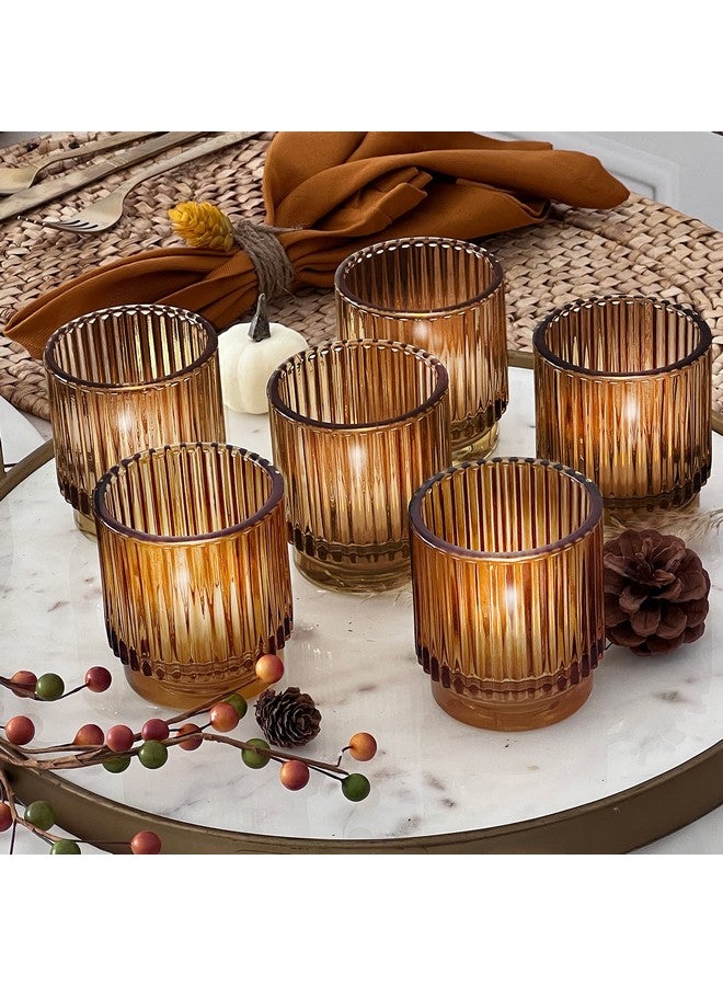 Kate Aspen Vintage Ribbed Amber Glass Tealight & Votive Candle Holders (Set of 6), Fall Decor, Boho Decor, Shelf Decoration (27206AB) - Image 1