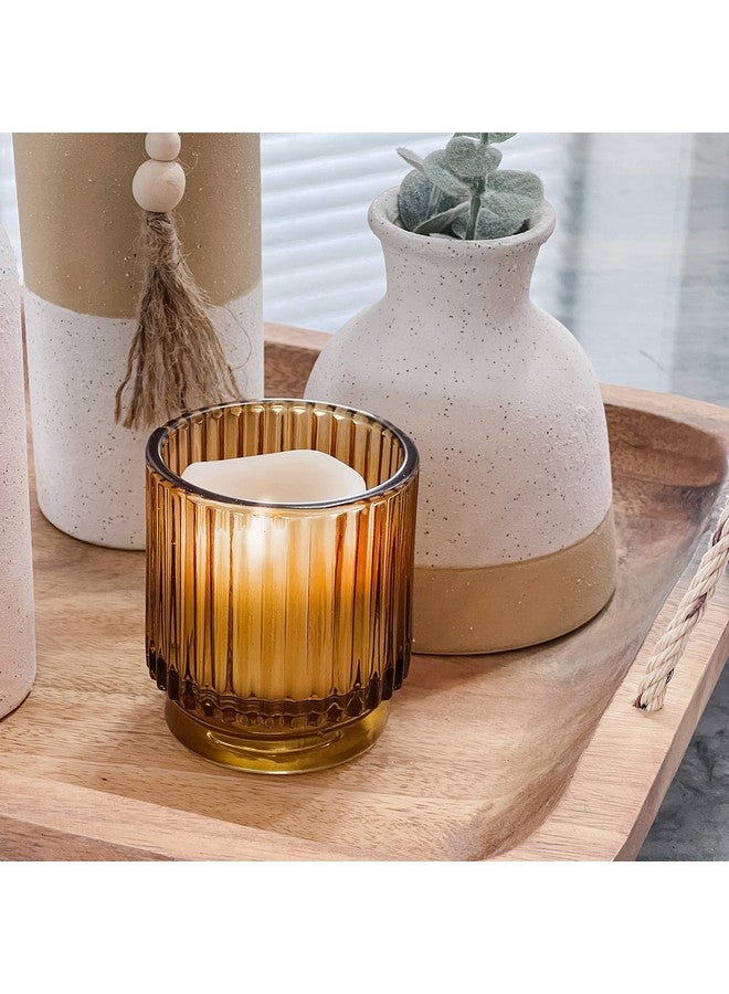 Kate Aspen Vintage Ribbed Amber Glass Tealight & Votive Candle Holders (Set of 6), Fall Decor, Boho Decor, Shelf Decoration (27206AB) - Image 4