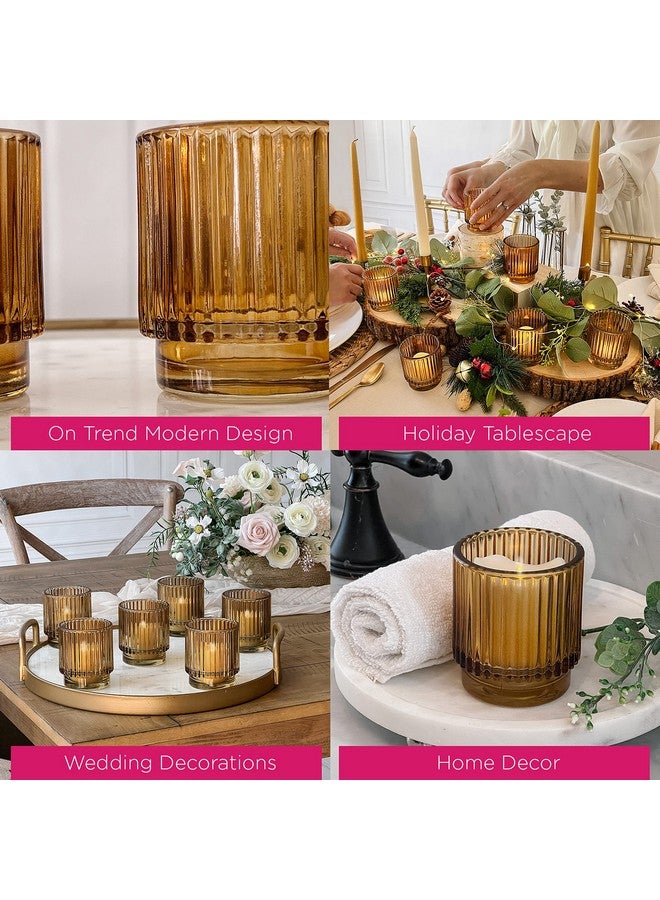 Kate Aspen Vintage Ribbed Amber Glass Tealight & Votive Candle Holders (Set of 6), Fall Decor, Boho Decor, Shelf Decoration (27206AB) - Image 5