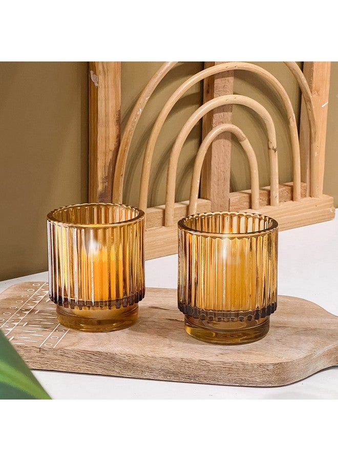 Kate Aspen Vintage Ribbed Amber Glass Tealight & Votive Candle Holders (Set of 6), Fall Decor, Boho Decor, Shelf Decoration (27206AB) - Image 2