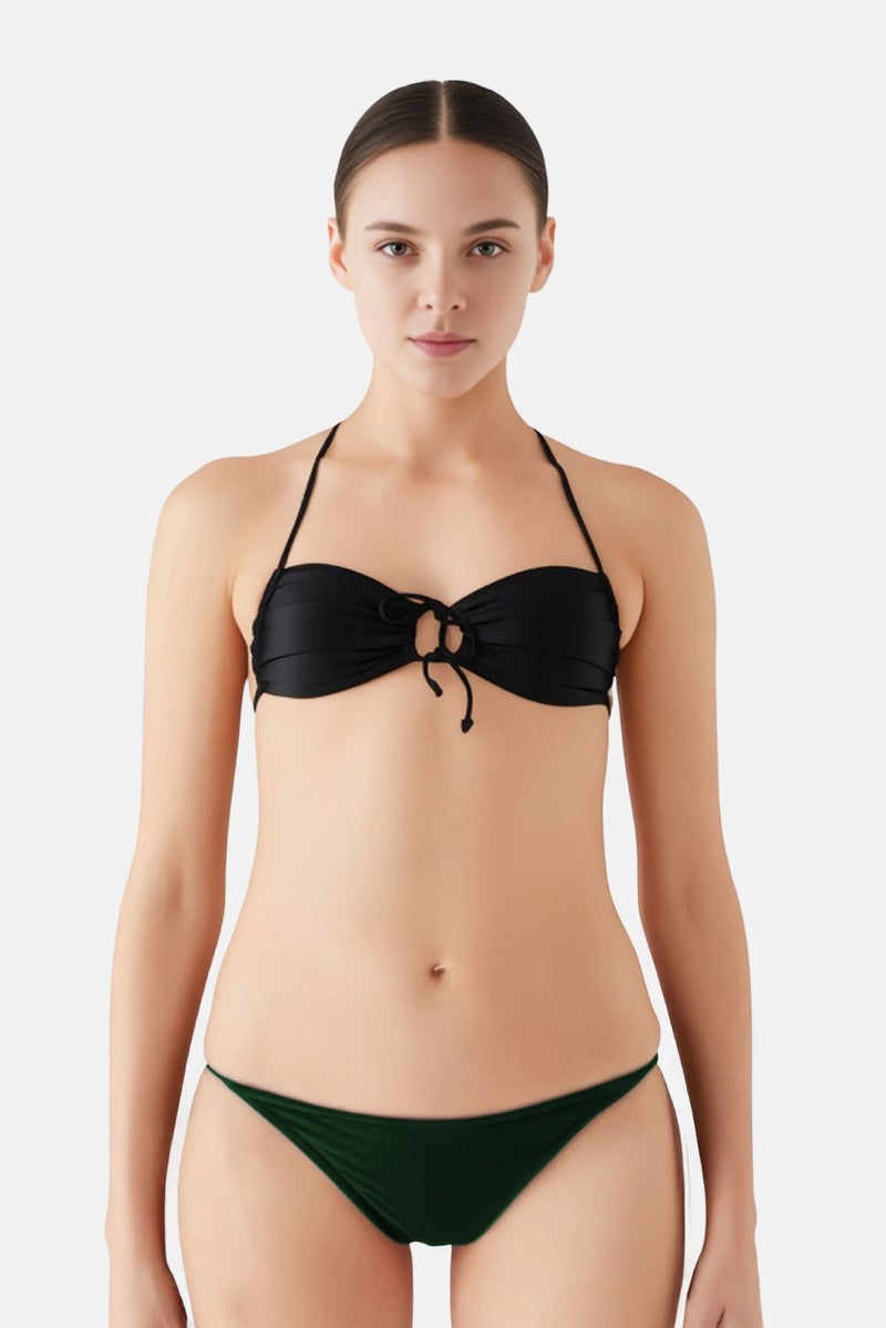 Bershka Women Plain Non Padded Bikini Top, Black - Image 1