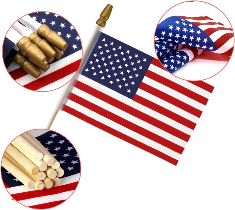 Anley Anley LOT OF 12  USA 4x6 in Wooden Stick Flag  July 4th Decoration Veteran Party Grave Marker etc  HandHeld American Flag with Kid Safe Golden Spear Top Pack of 12  - Image 4