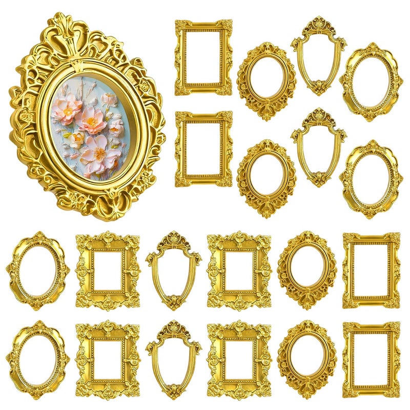 LHSYFBZ 20PCS Mini Vintage Resin Picture Frame, Mini Antique Photo Frame Oval Rectangle for DIY Jewelry Display, Photography Mobile Phone Photo and Wall Decor Hanging - Image 1