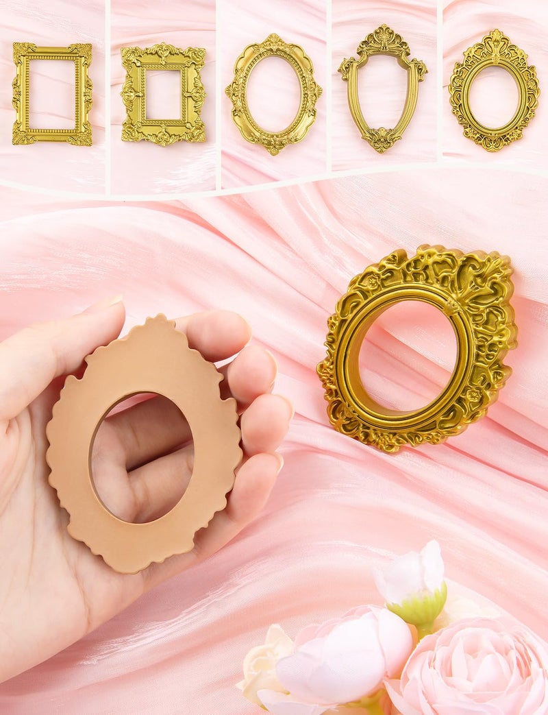 LHSYFBZ 20PCS Mini Vintage Resin Picture Frame, Mini Antique Photo Frame Oval Rectangle for DIY Jewelry Display, Photography Mobile Phone Photo and Wall Decor Hanging - Image 3