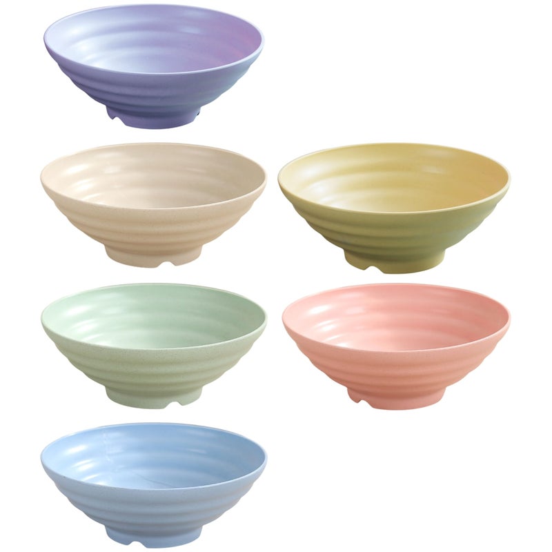 TOMATUS® Wheat Straw Fiber 10” Rice Bowls, Japanese Ramen Noodle Soup Bowl, Lightweight Salad Bowls for Serving Fruit, Pasta, Snack, Dessert, Microwave and Dishwasher Safe, Random, Pack of 6 - Image 1