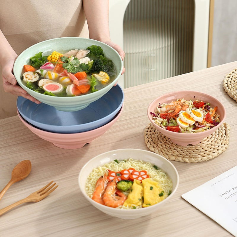 TOMATUS® Wheat Straw Fiber 10” Rice Bowls, Japanese Ramen Noodle Soup Bowl, Lightweight Salad Bowls for Serving Fruit, Pasta, Snack, Dessert, Microwave and Dishwasher Safe, Random, Pack of 6 - Image 2
