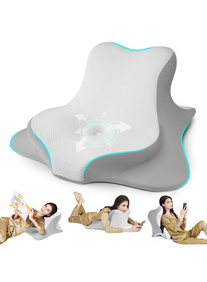 اكسيسن وسادة ظهر وسادة راحة السرير وسادة قراءة للسرير، الاستلقاء، الاتكاء والانبطاح، وسادة سرير إسفينية مريحة من الإسفنج المرن للرأس، وسائد دعم الذقن والظهر على أريكة الراحة الأرضية - أبيض - Image 1