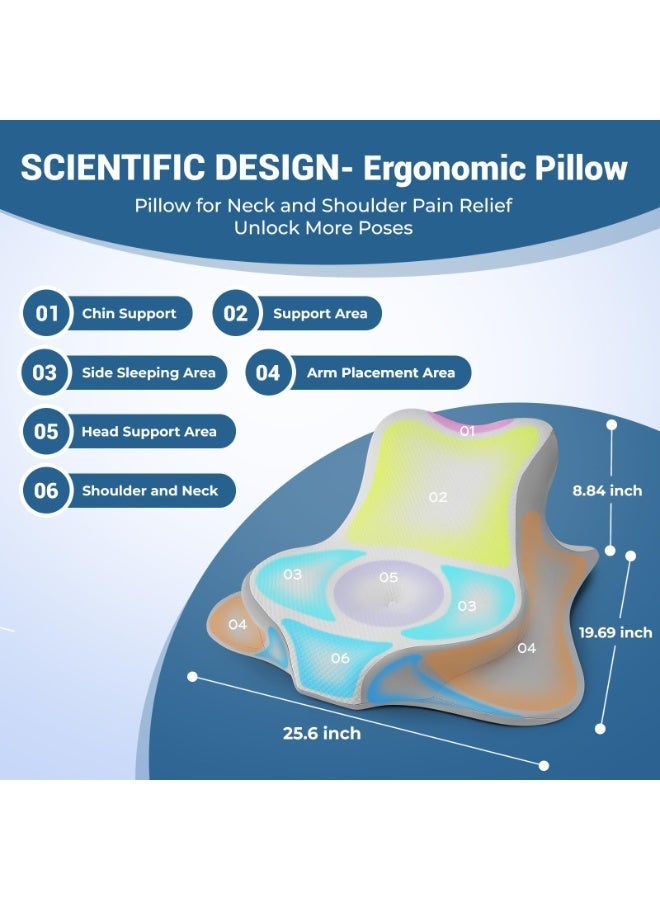 اكسيسن وسادة ظهر وسادة راحة السرير وسادة قراءة للسرير، الاستلقاء، الاتكاء والانبطاح، وسادة سرير إسفينية مريحة من الإسفنج المرن للرأس، وسائد دعم الذقن والظهر على أريكة الراحة الأرضية - أبيض - Image 4