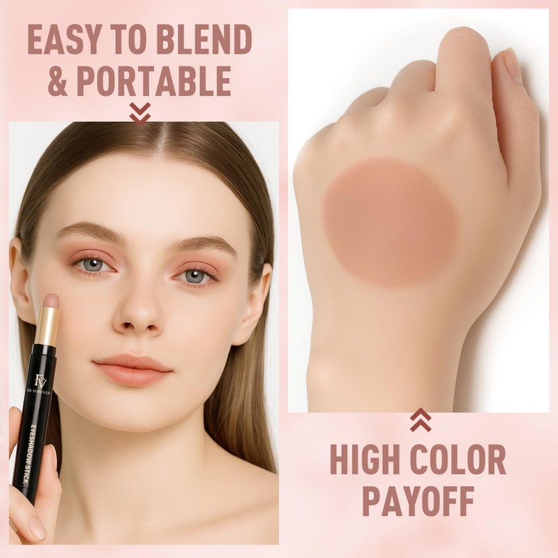 FV Long Lasting Cream Eyeshadow Stick, Waterproof & High Pigmented Eye Shadow Sticks Duo with Blending Sponge, Crease-Proof & Natural Finish Eyeshadow Pencil, Sand Matte - Image 5