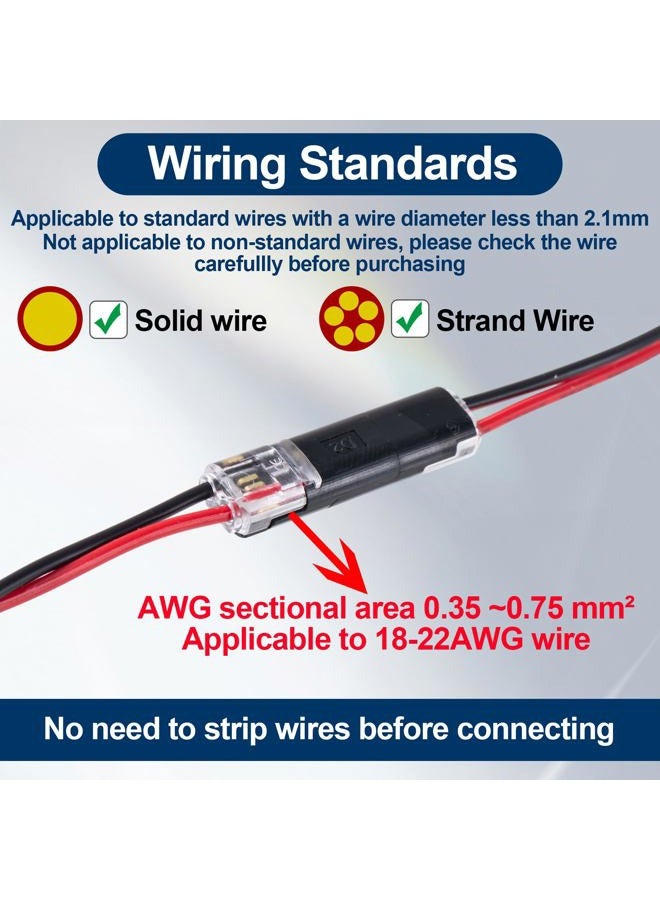 Hzopcw 60pcs Quick Clip Fasteners Wire Connector, Plug-in Wire Quick Connectors with Locking Buckle, Double-Wire Snap on Blocks for Low-Voltage 1.5-2.1mm Cable LED Strips DIY Craft- Black - Image 5