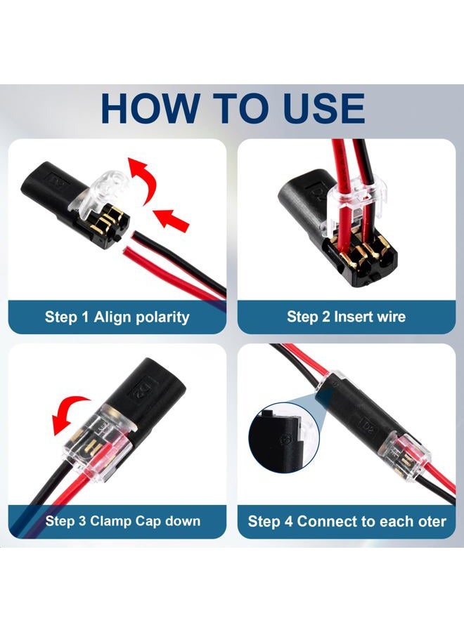 Hzopcw 60pcs Quick Clip Fasteners Wire Connector, Plug-in Wire Quick Connectors with Locking Buckle, Double-Wire Snap on Blocks for Low-Voltage 1.5-2.1mm Cable LED Strips DIY Craft- Black - Image 4