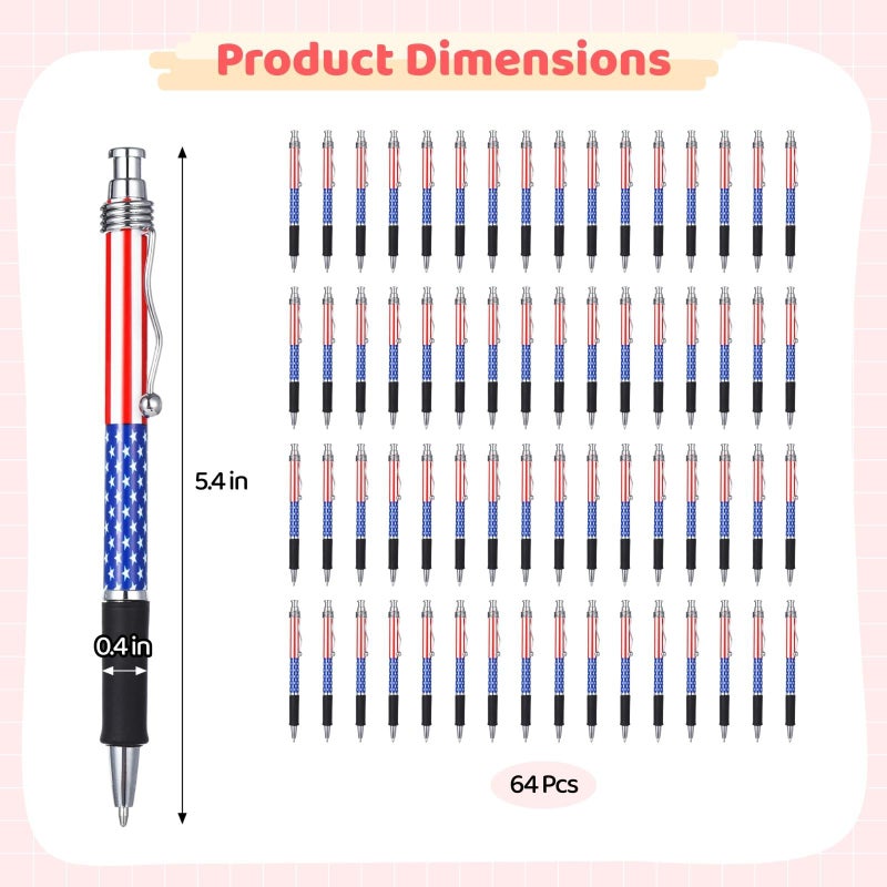 USA Flag Design Metal Ballpoint Pens 64 Count Red White Blue Ink Smooth Writing - Image 5