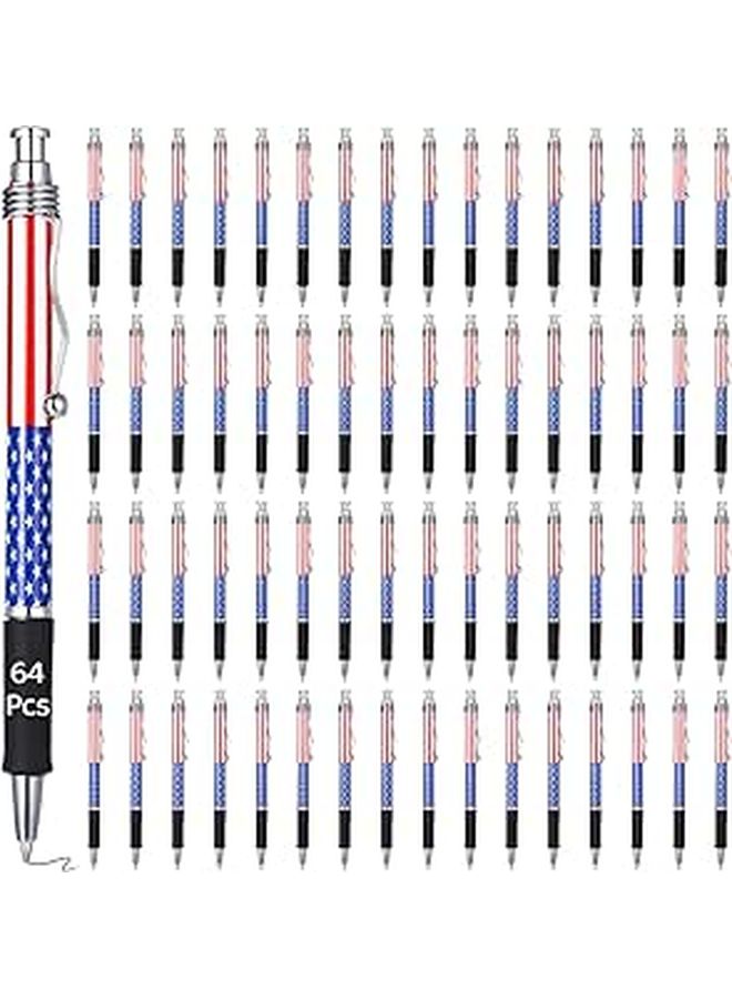 USA Flag Design Metal Ballpoint Pens 64 Count Red White Blue Ink Smooth Writing - Image 1