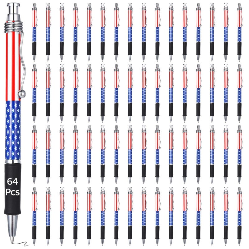 USA Flag Design Metal Ballpoint Pens 64 Count Red White Blue Ink Smooth Writing - Image 2