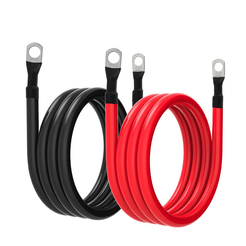 كابل بطارية 4 AWG كابل بطارية نحاسي نقي 4AWG مع 38 لوج في كلا الطرفين مجموعة أسلاك العاكس للسيارات والطاقة الشمسية والبحرية والقوارب والمركبات الترفيهية والدراجات النارية باللونين الأحمر والأسود 6 أقدام