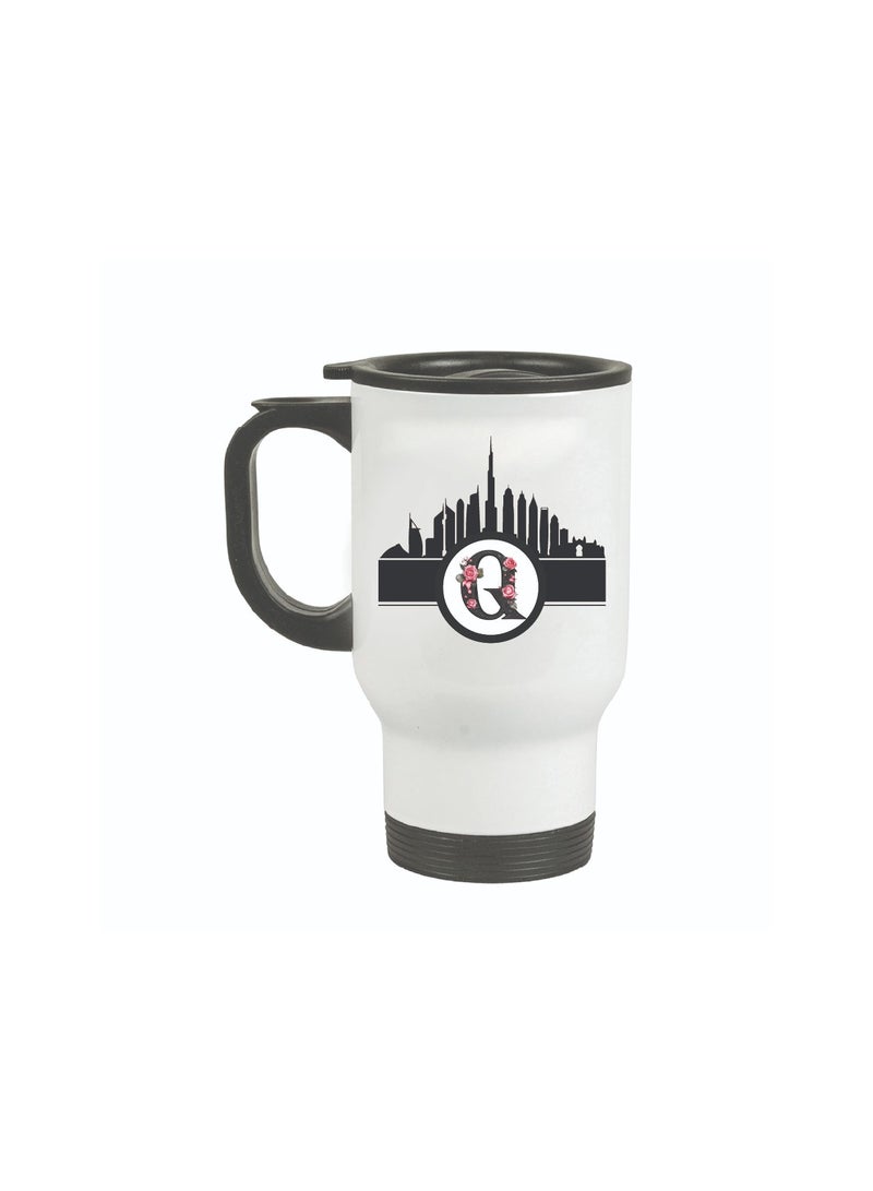 Initial Monogram Travel Mug with Dubai Skyline Design - Travel-Friendly - Monogram Gift - Perfect for Coffee and Tea - Dubai Skyline Travel Mug - Image 1