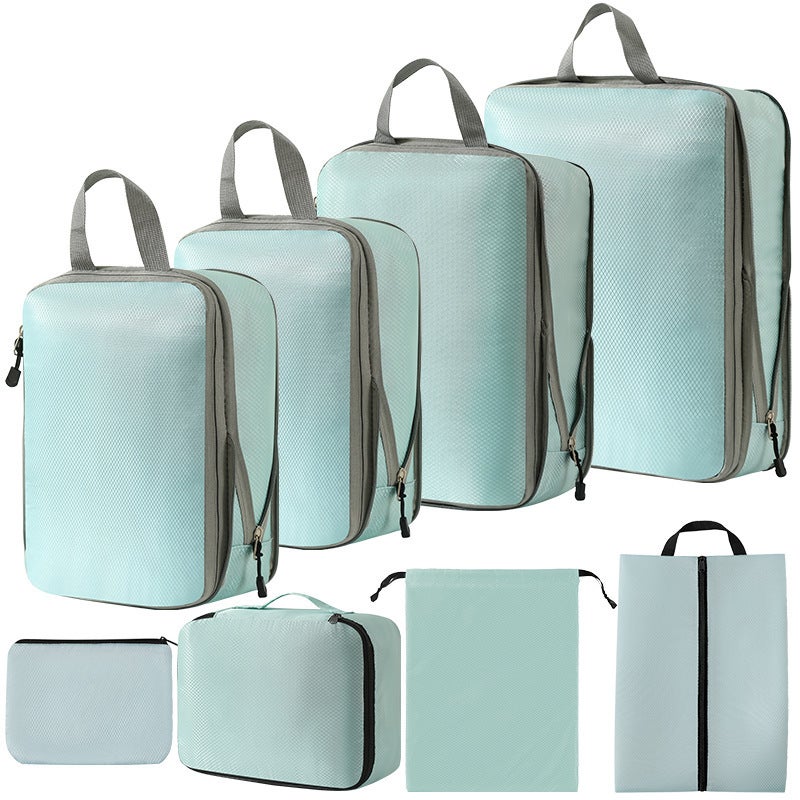 Travel Organizer Packing Cubes LuggageThree-piece set + s + shoe bag + bra bag + flat pocket + drawstring pocket (South Korea Blue eight-piece set) Three-piece set + s + shoe bag + bra bag + flat pocket + drawstring pocket (South Korea Blue eight-piece set)