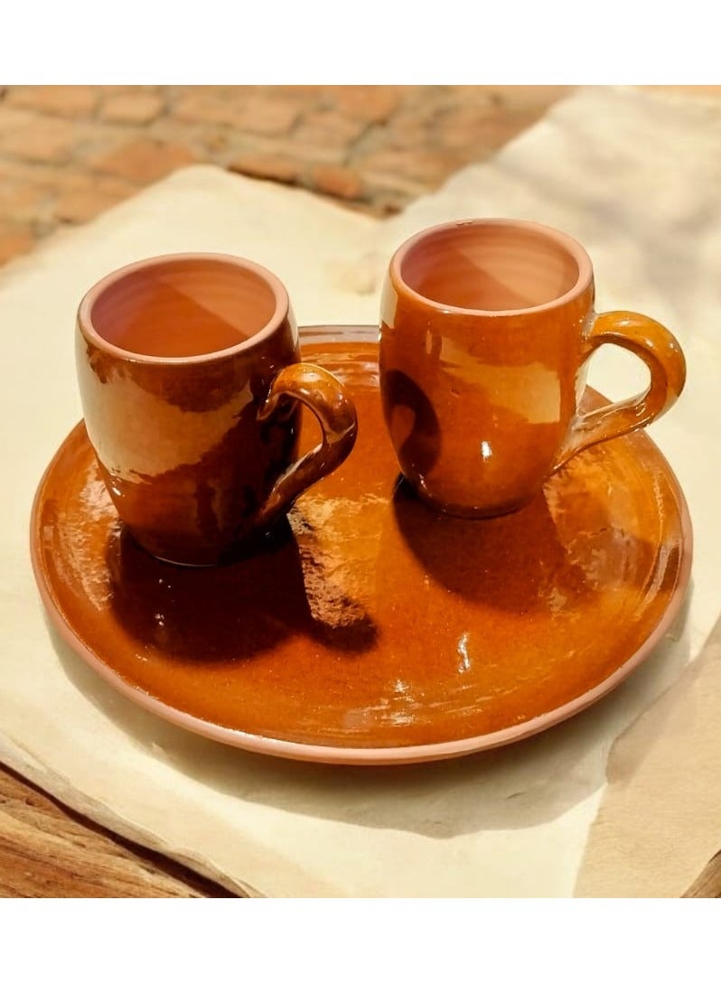 color zone pottery Tea and Nescafe set, 2 cups, 300 ml, and a tray  - Image 3