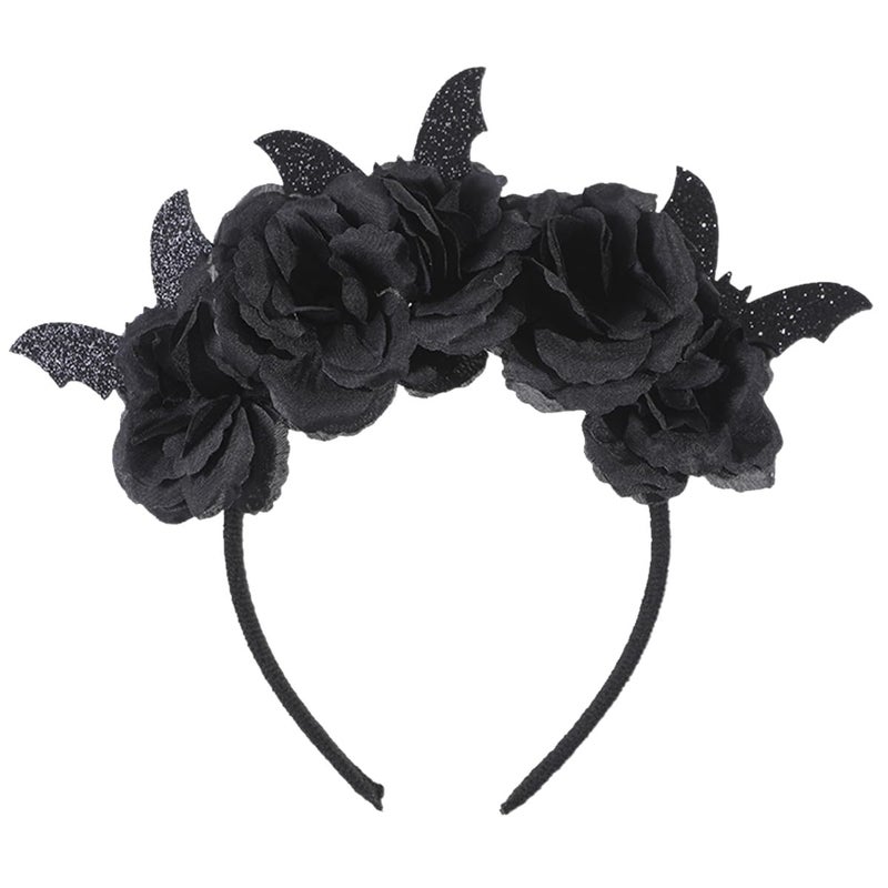 Halloween Bat Rose Headband Glitter Bat Wing Headpiece Black Bat Ears Rose Flower Hair Hoop Women Floral Headbands Girls Hairband Halloween Party Favors for Costume Funny Cosplay Props Decorations