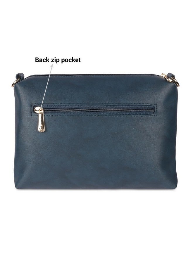 Mochi Women's Blue Faux Leather Quilted Sling Bag with Adjustable Strap (66-7549) - Image 4