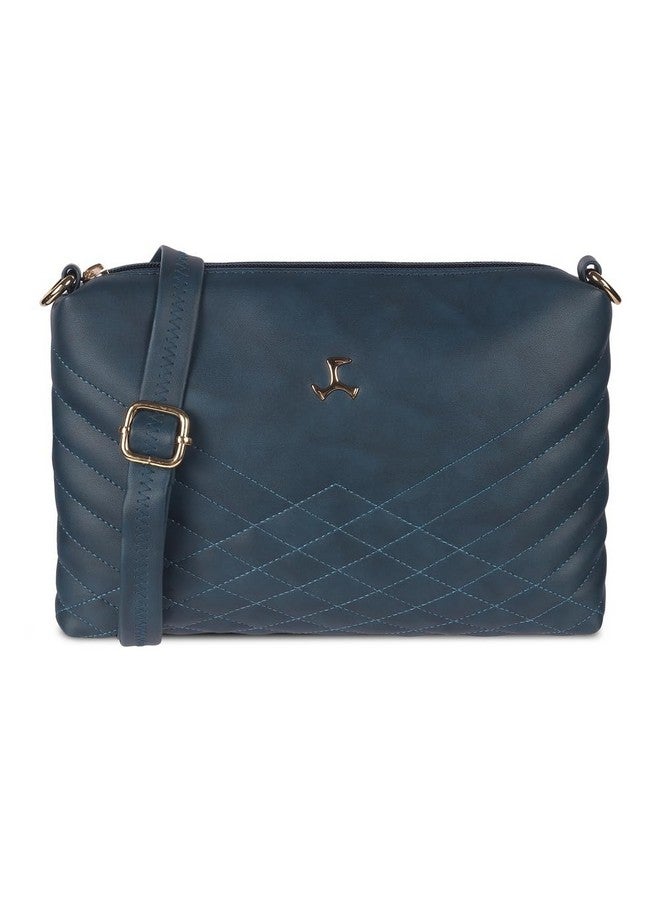Mochi Women's Blue Faux Leather Quilted Sling Bag with Adjustable Strap (66-7549) - Image 1