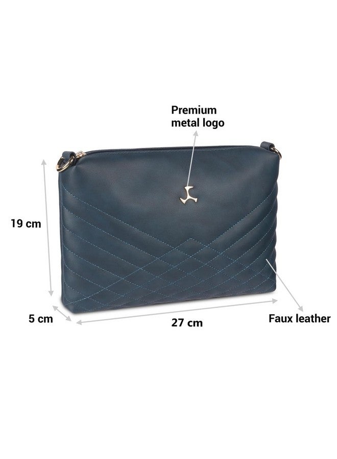 Mochi Women's Blue Faux Leather Quilted Sling Bag with Adjustable Strap (66-7549) - Image 3