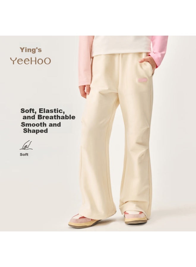 Yeehoo Girls' Flared Pants Children's Trousers Big Kids Long Pants Sports Sweatpants Casual Spring Wear Off-white 165 - Image 1