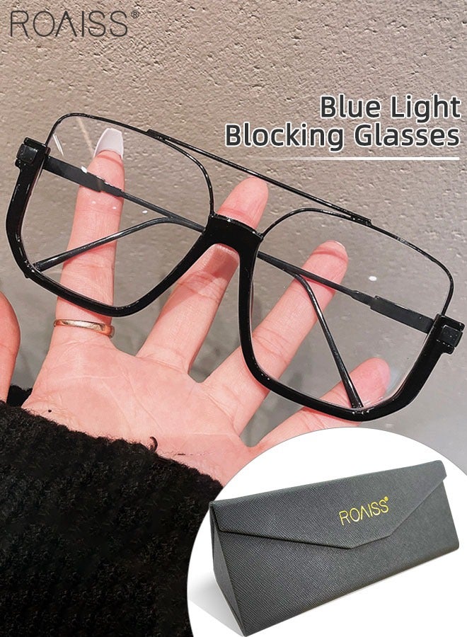 roaiss Blue Light Blocking Glasses Blue Light Filter Computer Reading Gaming TV Phones Square Eyeglasses Oversize Anti Eyestrain Headache Eyewear for Men Women Black 54mm  - Image 1