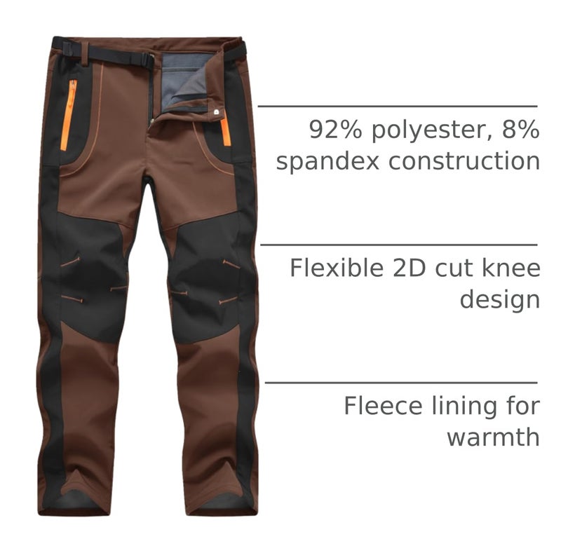 TBMPOY Men's Snow Ski Hiking Pants Waterproof Fleece Lined Pants Outdoor Mountain Softshell with Belt 02 Thick Brown M - Image 4