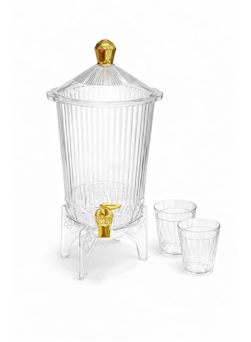 Acrylic Beverage Dispenser with Tap and 2 Glasses – Juice & Water Drink Dispenser with Stand – Clear Party Drink Container for Home, Kitchen, Events & Gatherings - Image 1