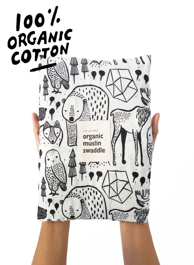 Wee Gallery, Organic Muslin Swaddle - Nordic - Woodland Animals Design, Black and White for Baby Visual Development, Quality Cotton Swaddling or Receiving Blanket - Image 3