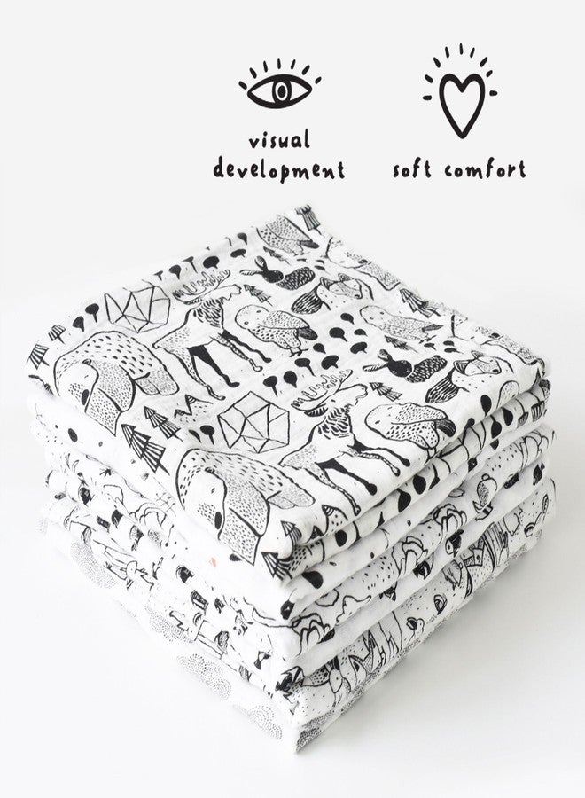 Wee Gallery, Organic Muslin Swaddle - Nordic - Woodland Animals Design, Black and White for Baby Visual Development, Quality Cotton Swaddling or Receiving Blanket - Image 5