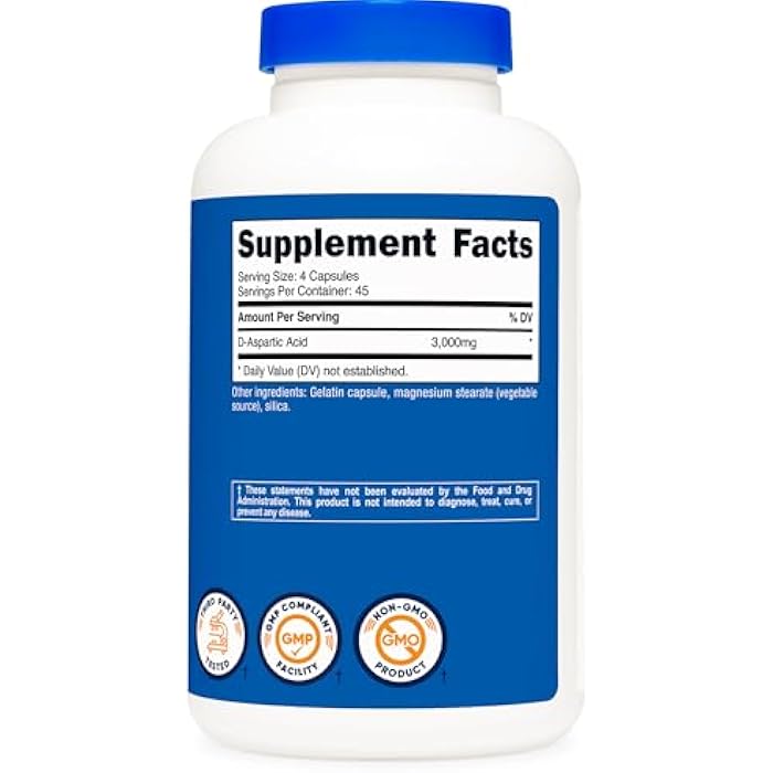 Nutricost D-Aspartic Acid (DAA) Capsules 3000mg Per Serving (180 Capsules) - Non-GMO - Image 5