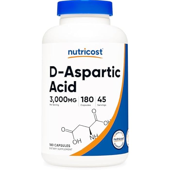 Nutricost D-Aspartic Acid (DAA) Capsules 3000mg Per Serving (180 Capsules) - Non-GMO - Image 1