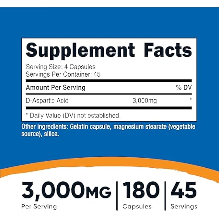 Nutricost D-Aspartic Acid (DAA) Capsules 3000mg Per Serving (180 Capsules) - Non-GMO - Image 2