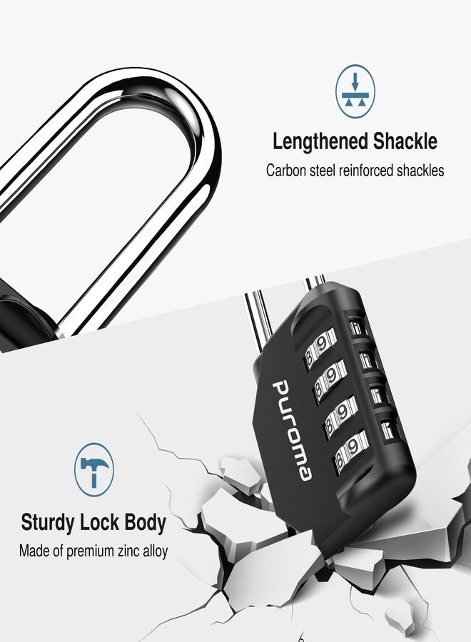 Puroma 2 Pack 2.6 Inch Long Shackle Combination Lock 4 Digit Outdoor Waterproof Padlock for Hasp Locker Lock, Sports Locker, Fence, Gate, Toolbox, Case, Hasp Storage, Cabinets (Black) - Image 3