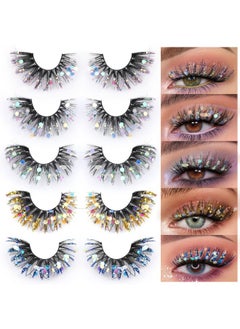 Zegaine Glitter Lashes Colored False Eyelashes Wispy Lashes 5 Pairs Dramatic Lashes Cat Eye Festival Lashes Pack 5 Style By Zegaine  - Image 1