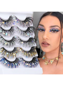 Zegaine Glitter Lashes Colored False Eyelashes Wispy Lashes 5 Pairs Dramatic Lashes Cat Eye Festival Lashes Pack 5 Style By Zegaine  - Image 3