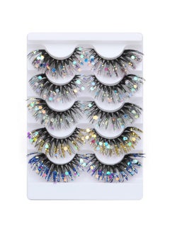 Zegaine Glitter Lashes Colored False Eyelashes Wispy Lashes 5 Pairs Dramatic Lashes Cat Eye Festival Lashes Pack 5 Style By Zegaine  - Image 2