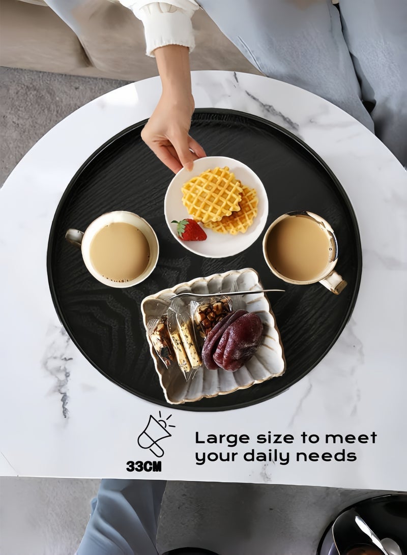 3 قطع من مجموعة صينية تقديم الشاي المصنوعة يدويا ، صينية تقديم من الخشب الصلب ، صواني تقديم مزخرفة طبق دائري غير قابل للانزلاق من الشاي والقهوة للوجبات الخفيفة ووجبة البيتزا ووجبات الطعام صينية تقديم مع حواف مرتفعة لمطعم المطبخ المنزلي - 37.5 سم 33 سم 30 سم ، أسود - Image 5