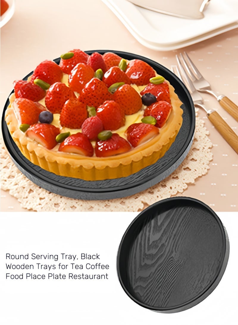 3 قطع من مجموعة صينية تقديم الشاي المصنوعة يدويا ، صينية تقديم من الخشب الصلب ، صواني تقديم مزخرفة طبق دائري غير قابل للانزلاق من الشاي والقهوة للوجبات الخفيفة ووجبة البيتزا ووجبات الطعام صينية تقديم مع حواف مرتفعة لمطعم المطبخ المنزلي - 37.5 سم 33 سم 30 سم ، أسود - Image 4