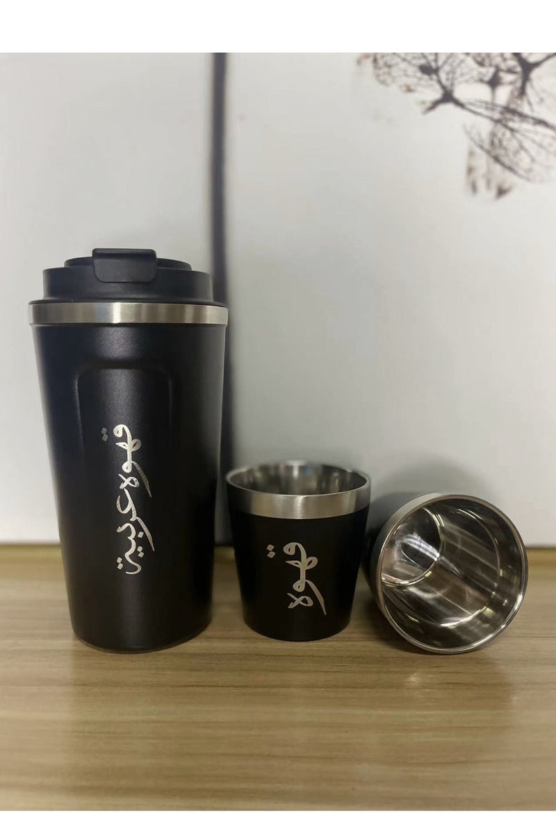 BESTPEAK 3pcs/set Coffee Insulated Cup Set With 2 Cups, Arabic Coffee Thermos, Insulated Cup Gift Box Set Includes 510ml Stainless Steel Thermos And 2 80ml Double-Layer Coffee Cups, Suitable For Gifts, Saudi National Day Gift. - Image 5