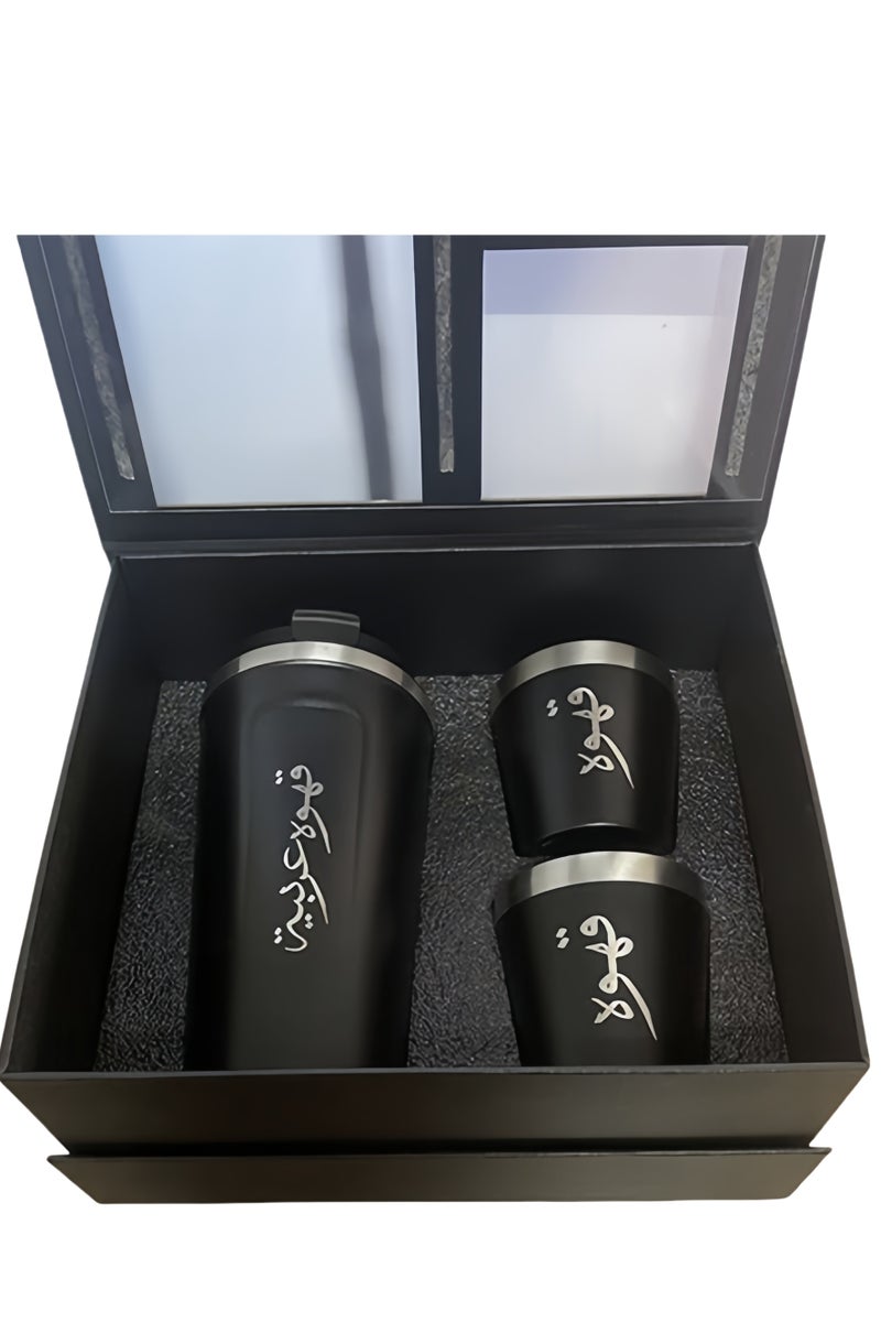 BESTPEAK 3pcs/set Coffee Insulated Cup Set With 2 Cups, Arabic Coffee Thermos, Insulated Cup Gift Box Set Includes 510ml Stainless Steel Thermos And 2 80ml Double-Layer Coffee Cups, Suitable For Gifts, Saudi National Day Gift. - Image 3