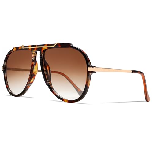 GUVIVI Oversized Aviator Sunglasses for Women Men 2026 70s Retro Gold Metal Sun Glasses Tangle Free Square Aviators - Image 1