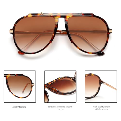 GUVIVI Oversized Aviator Sunglasses for Women Men 2026 70s Retro Gold Metal Sun Glasses Tangle Free Square Aviators - Image 4