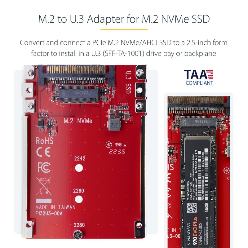 StarTech.com M.2 to U.3 Adapter for M.2 NVMe SSDs, PCIe M.2 Drive to 2.5inch U.3 (SFF-TA-1001) Host Adapter/Converter, TAA Compliant (1M25-U3-M2-ADAPTER) - Image 2